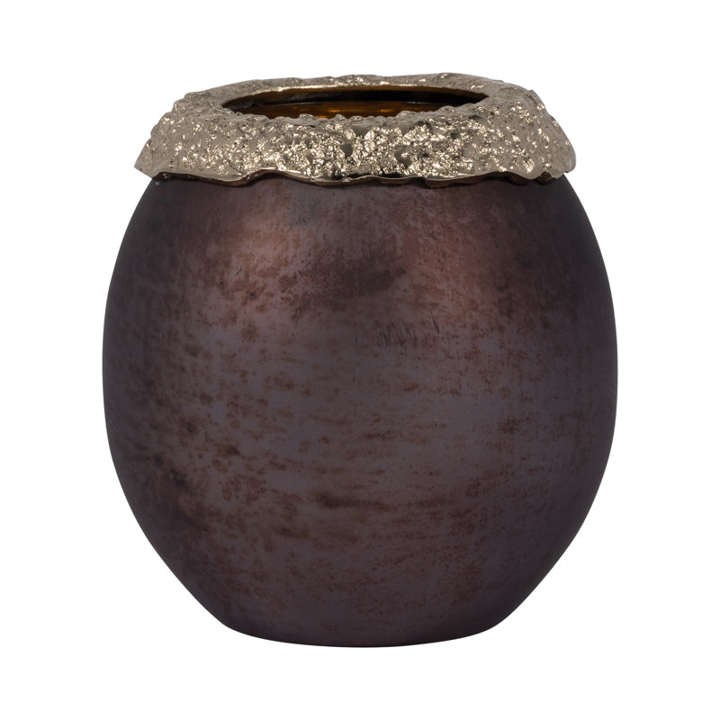 Pillar Holder Glass Aluminum Glam Style Elegant Decorative Taper Candle Holder with Sculptural Form and Textured Metallic Rim for Modern Versatile Accent Display