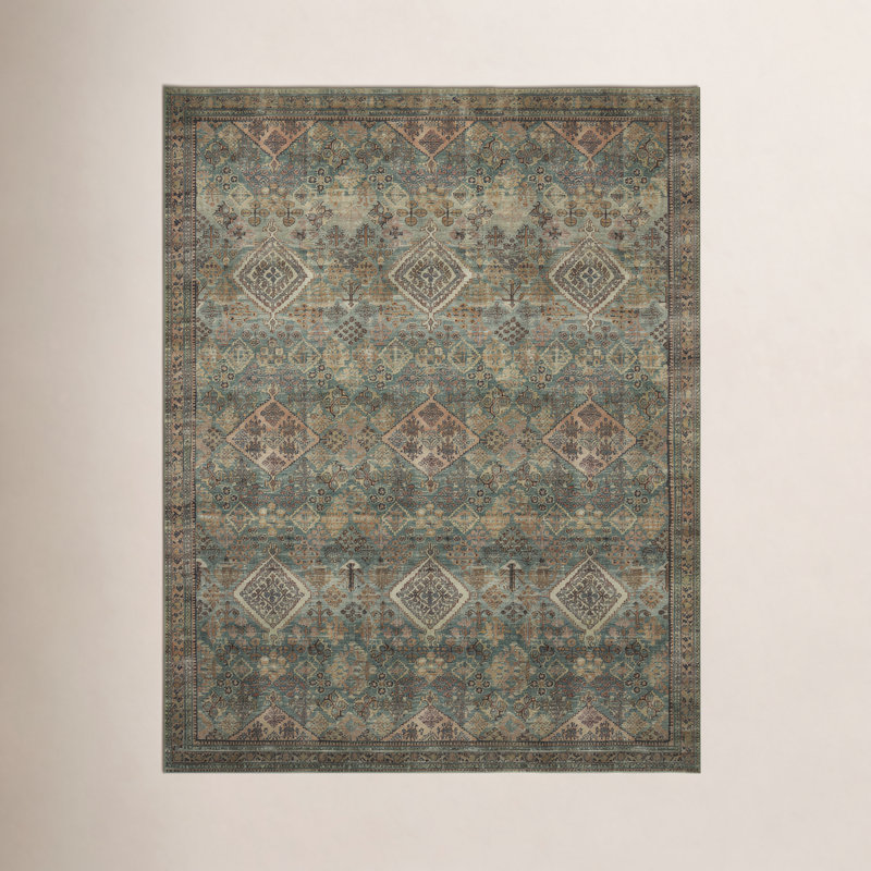 Magnolia Home By Joanna Gaines X Loloi Sinclair Machine Washable Turquoise / Multi Area Rug, Rectangle 7'6" x 9'6"
