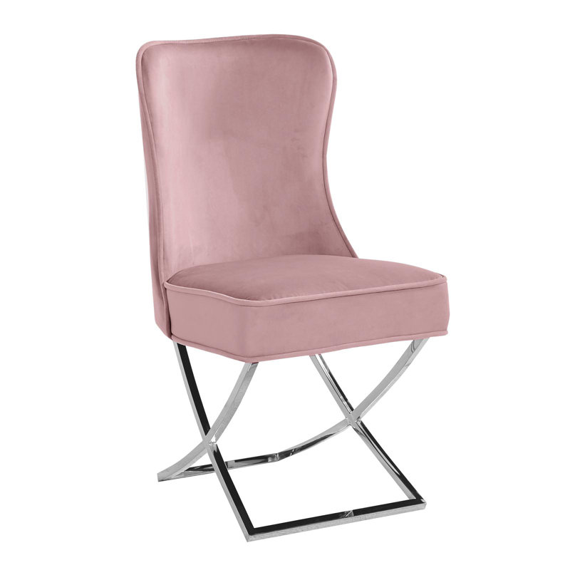 40cm H Tufted Velvet Upholstered Wing Back Side Chair, Pink
