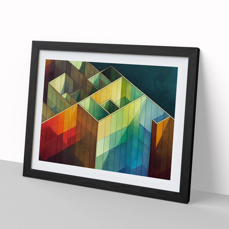 Watercolour Architecture Abstract - Single Picture Frame Painting, Black Framed, 46cm H x 64cm W x 2cm D
