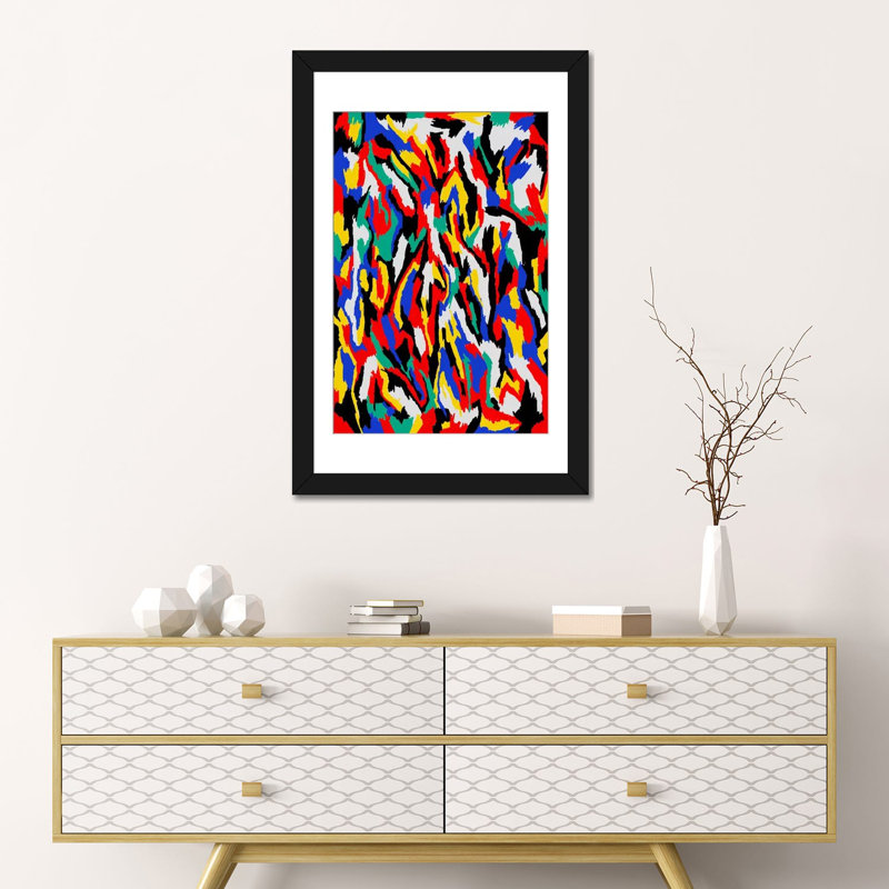 « bauhaus camouflage », impression sur toile, H 24 po x l 16 po x P 1 po, Papier d'art encadré noir, Blanc