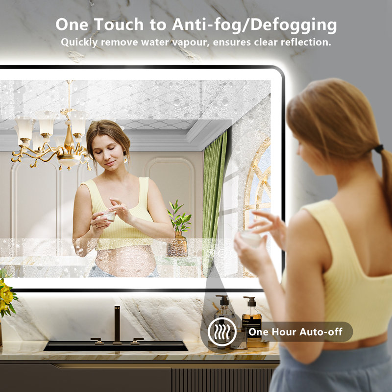 Hyosvany Matte Black Matel Framed LED Vanity Mirror with Front-lit and Back-lit, Memory Function, 3 Color Temperatures, Dimmable Light & Anti-fog Tempered Glass Mirror