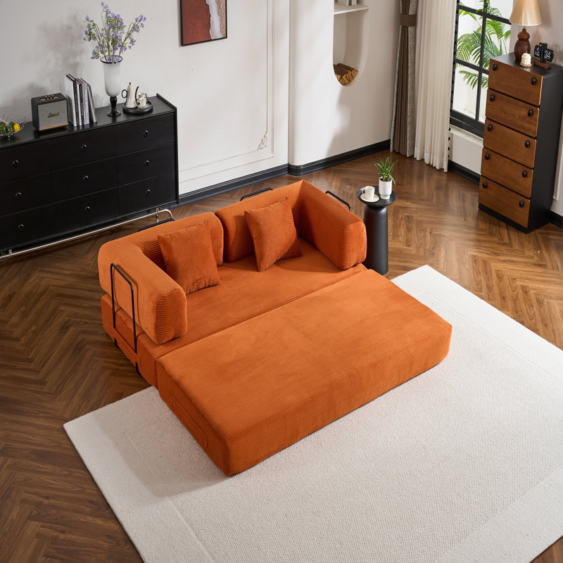 Canapé-lit convertible avec coussin cylindrique, matelas pliable en velours côtelé pour petits espaces, structure de forme fixe, salon et chambre à coucher