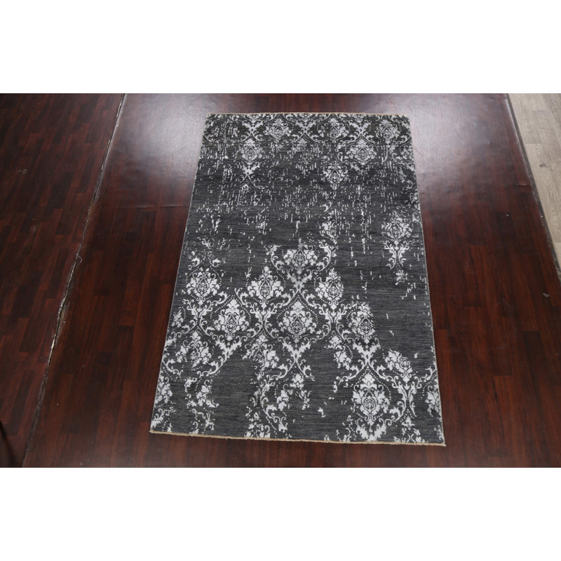 Tapis oriental délavé à motif végétal délavé noué à la main 6 x 9