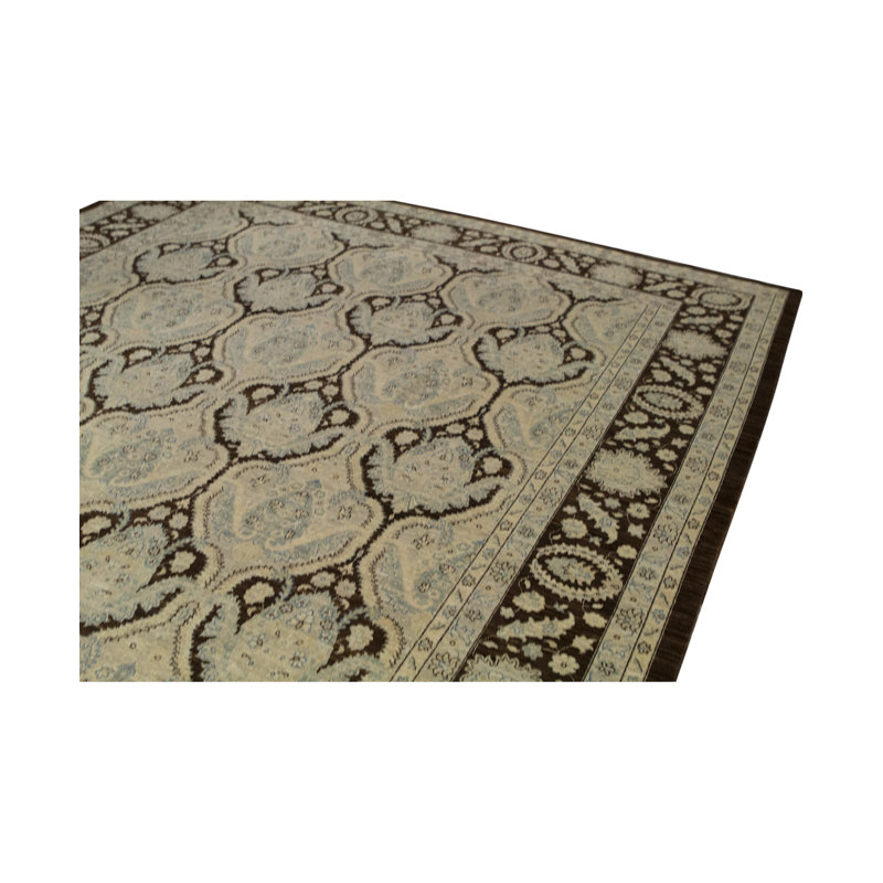 Tapis noir et ivoire de haute qualité noué à la main