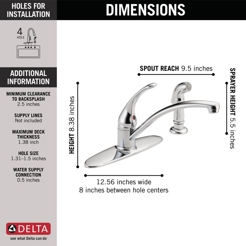 Foundations Single-Handle Kitchen Sink Faucet with Side Sprayer, 4-Hole Kitchen Faucet, Chrome