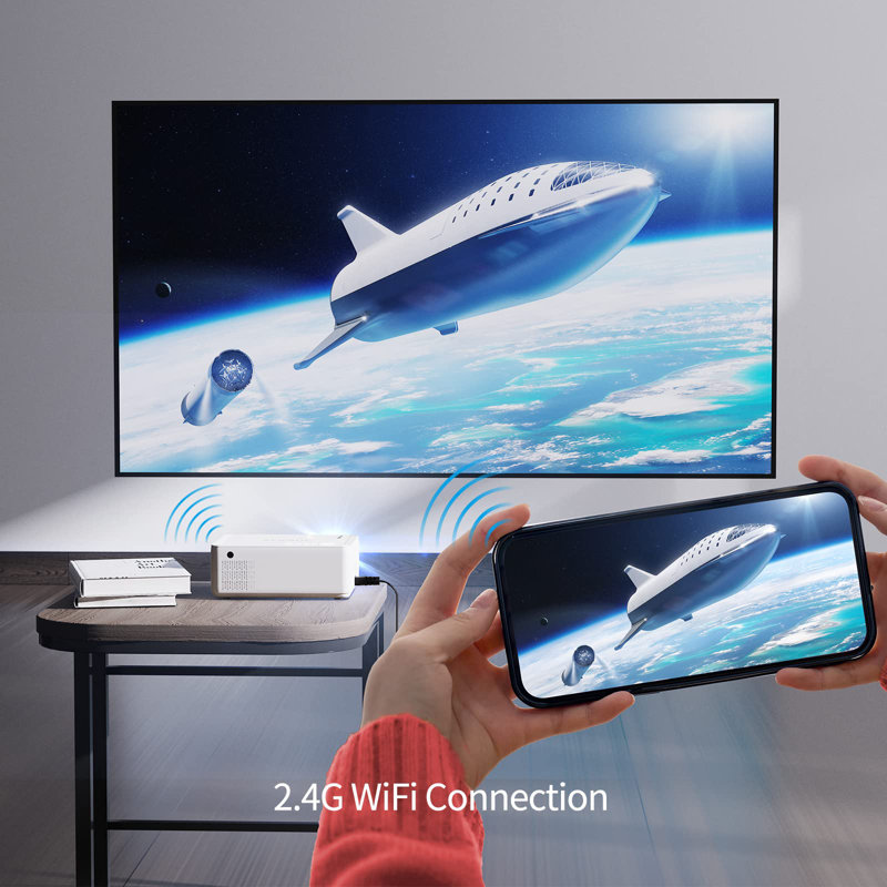 8500 Lumens Portable Home Theatre Projector WiFi Bluetooth with Mini Tripod and Remote Control, White