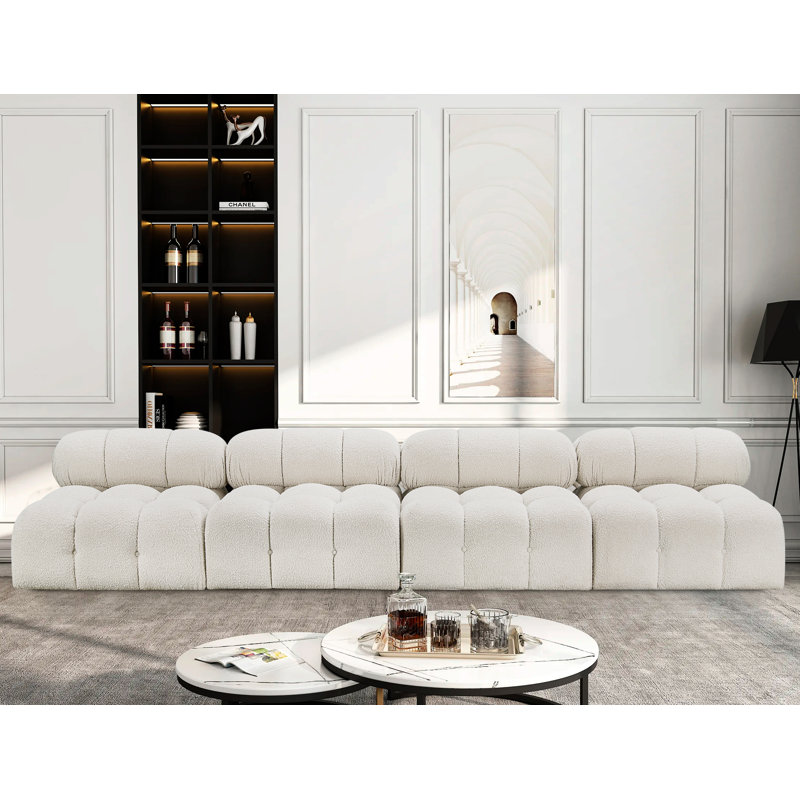 Ames Upholstered Sofa, Cream Boucle Fabric, 4 Armless