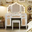 Makeup Vanity Desk with Light Mirror, 5 Drawers and Charging Station