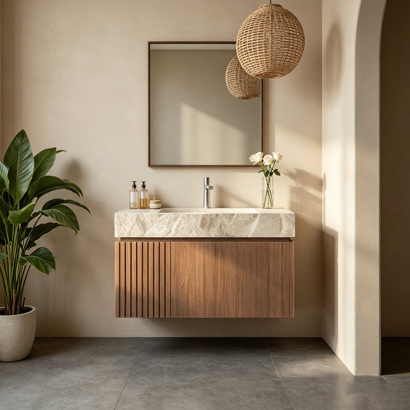 Meuble-lavabo moderne de 30 po avec lavabo en céramique, meubles-lavabos en bois brun avec rangement spacieux, pré-assemblé