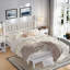 Lit plateforme grand en bois avec tête de lit gourde, style rétro, support en lattes de bois, aucun sommier requis, blanc-106837674