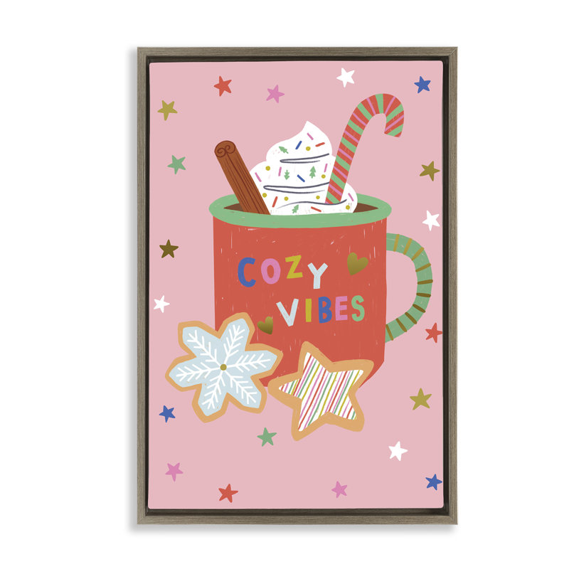 Art mural sur toile Cozy Vibes Winter Cocoa, conception par Lisa Barlow, H 31 po x l 21 po, Cadre flottant orme Montalcino