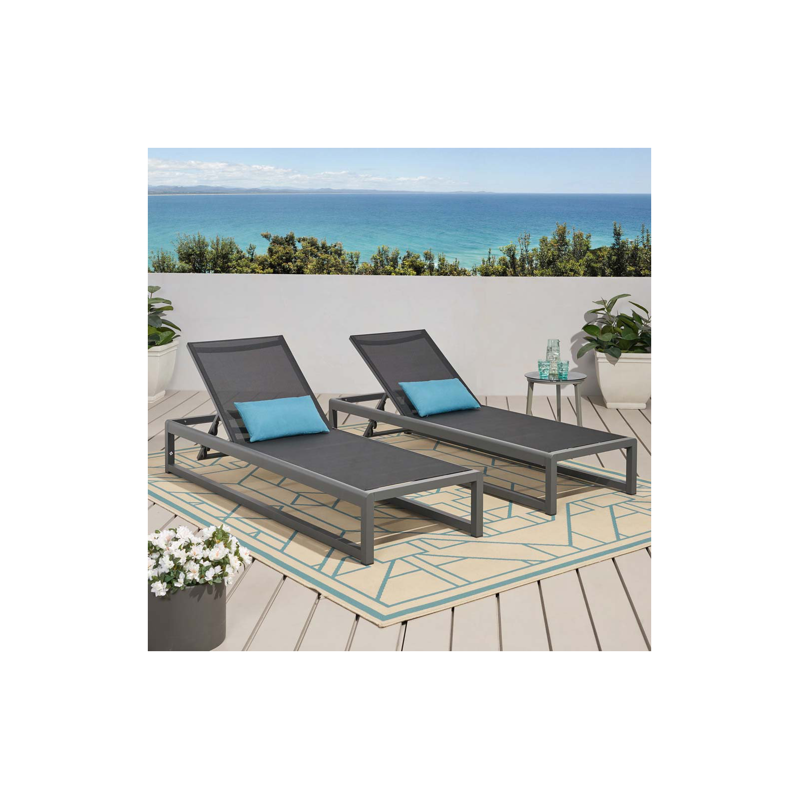 Harper 77" Long Reclining Chaise Lounge Set, Gray/Black