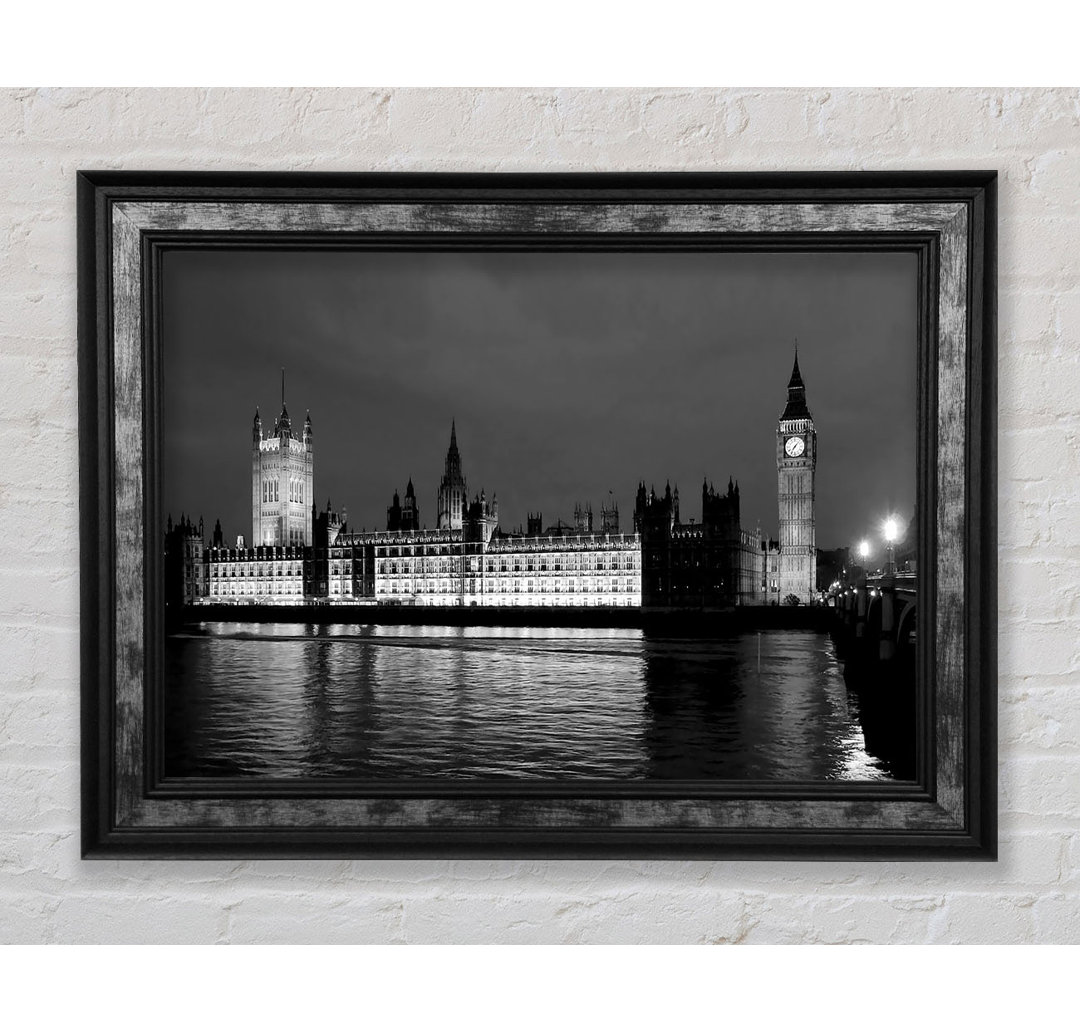 Londoner Themse Houses Of Parliament B N W Nacht - Druck