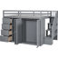 Lit mezzanine gris peu encombrant avec rangement intégré: armoires, armoires, tiroirs avec suffisamment de tiroirs et unités intégrées