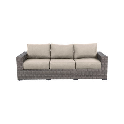 Kaiser 95"" Wide Outdoor Wicker Patio Sofa with Cushions -  Brayden StudioÂ®, F177245FA97B4B49878640AA6CFA9F32