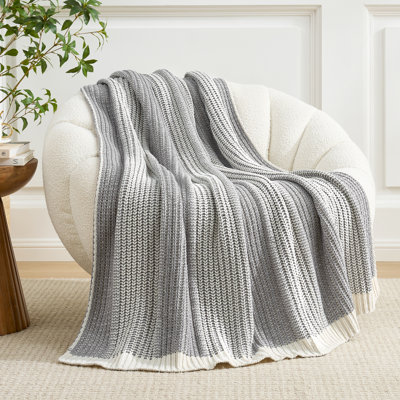 Luxurious Chunky Knit Soft Chenille Two-Tone Throw Blanket