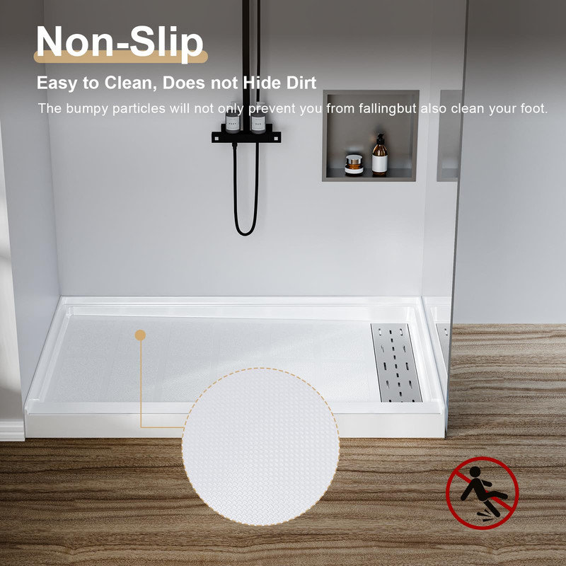 Plateau de douche blanc durable avec plancher texturé et couvercle de drain carré