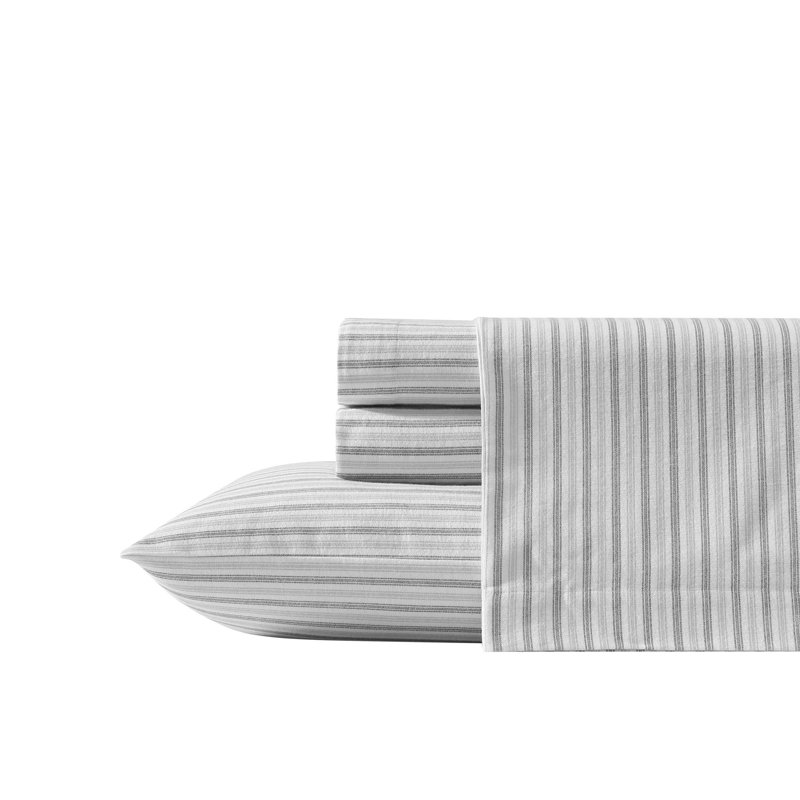 Ensemble de draps 100% coton 200 fils, Ensemble de draps pour lit simple avec 1 taie d'or, Gris à rayures