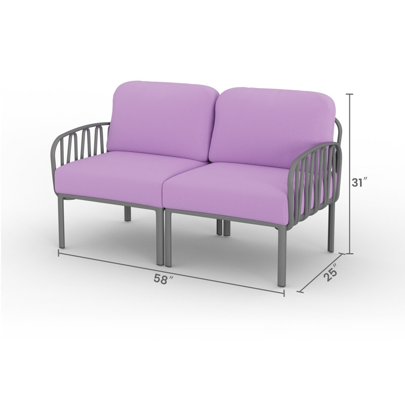 Canapé de patio en résine avec coussins, Gris / Mauve