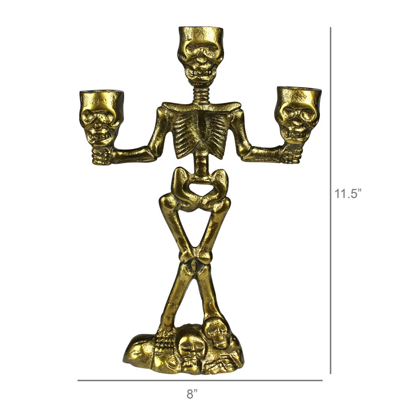 Skeleton Candelabra With Skulls, Brass
