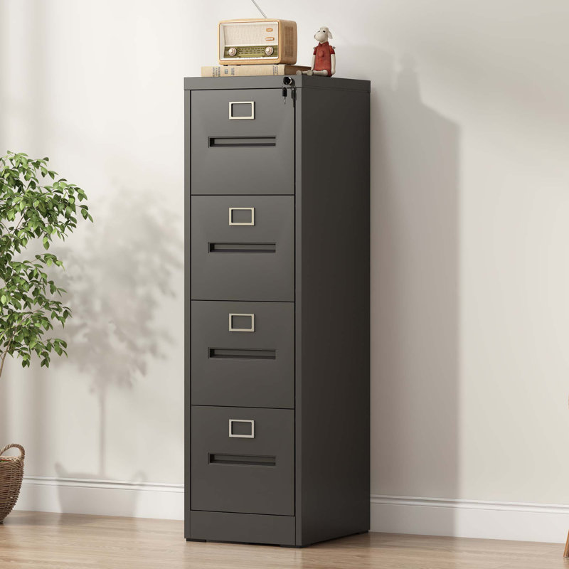 Classeur vertical en métal verrouillable à 4 tiroirs Abheek, Noir, 4
