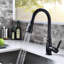 Commercial Kitchen Sink Faucet With Pull-Down - Black Finish, Brass Construction For Long-Lasting Performance Modern , Single Lever Precise Water Temperature Adjustment