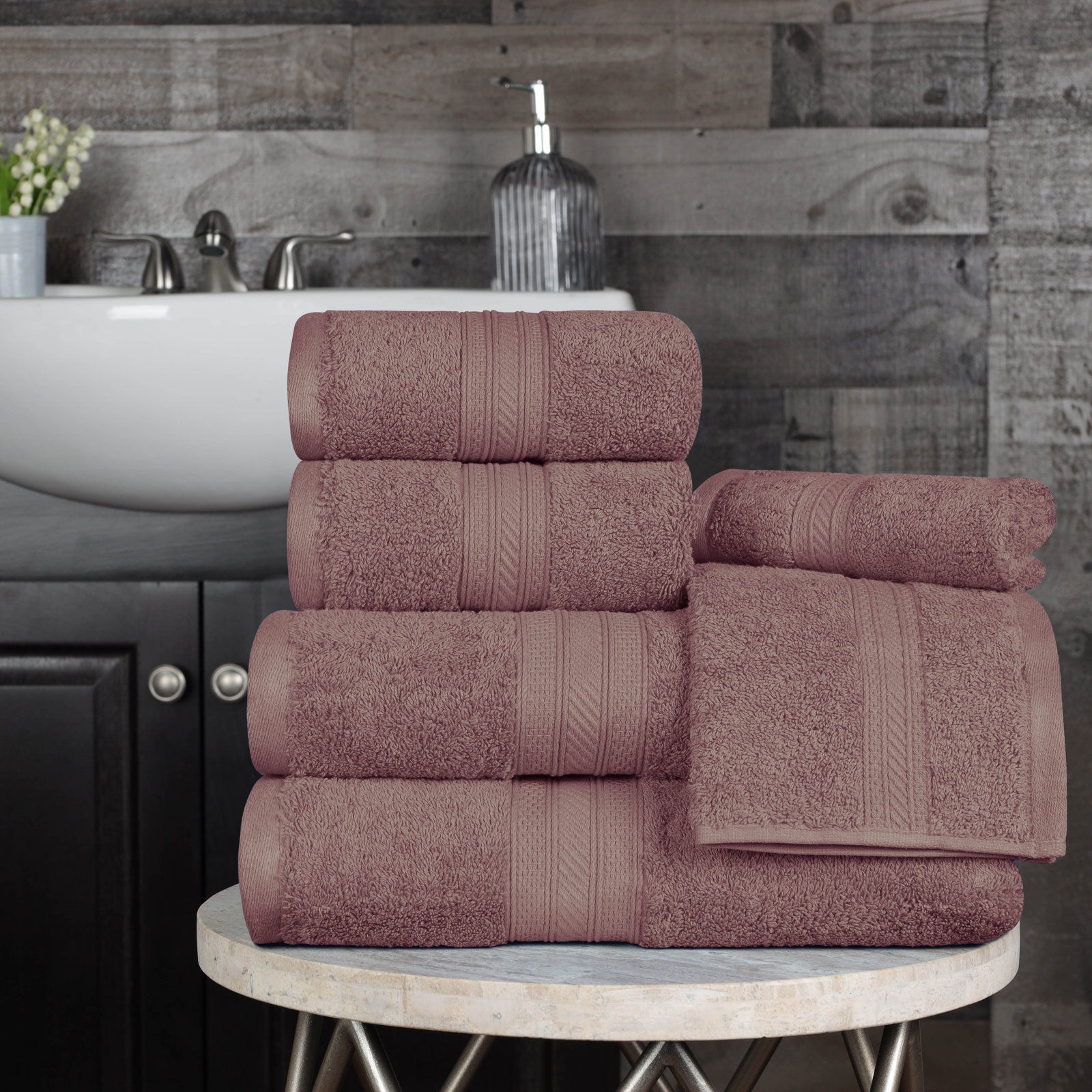 Glenlee 700GSM Long Staple Combed Cotton 6-Piece Towel Set, Grape Shake