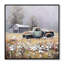 Camion, art mural 24 x 24 pouces, bleu avec motif floral, imperméable et, bon pour la salle de bain, scène de grange, printemps, texture lumineuse texturée à la main, galerie appropriée
