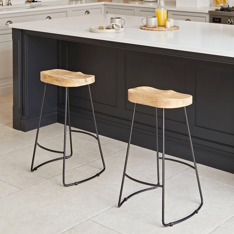 Alvada Counter Stool with Metal Frame, Natural/Black
