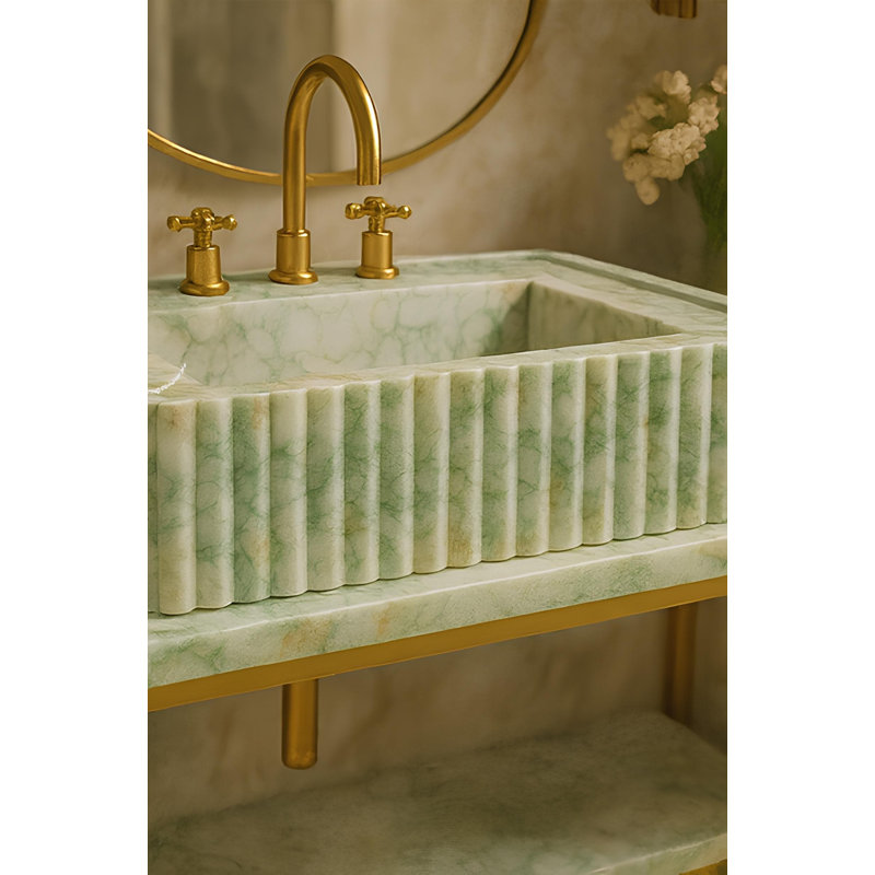 Lavabo de meuble-lavabo en marbre sculpté à la main Calacatta Verde, 24 po x 16 po x 8 po
