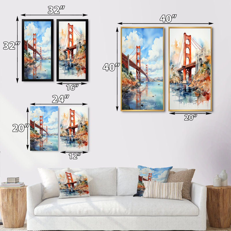 «Blue Bridge Architectural Marvel», 2 pièces sur toile, Cadre blanc, H 40 po x l 40 po