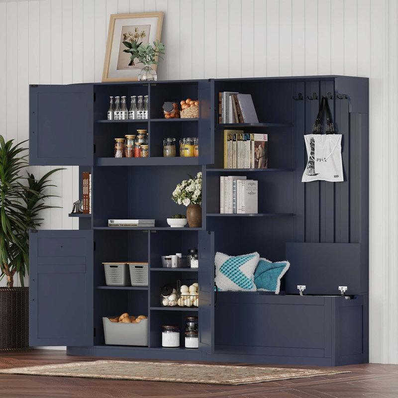 Multifunctional left-right combination hall cabinet (can be used separately) with storage and 4 hooks, storage cabinet/ hall tree 2 in 1