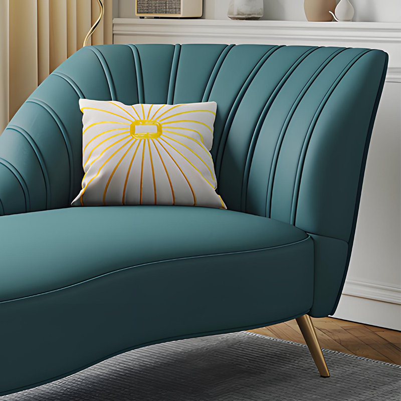 Chaise longue de détente moderne en similicuir, Bleu paon, Accoudoir à droite (vu de face)