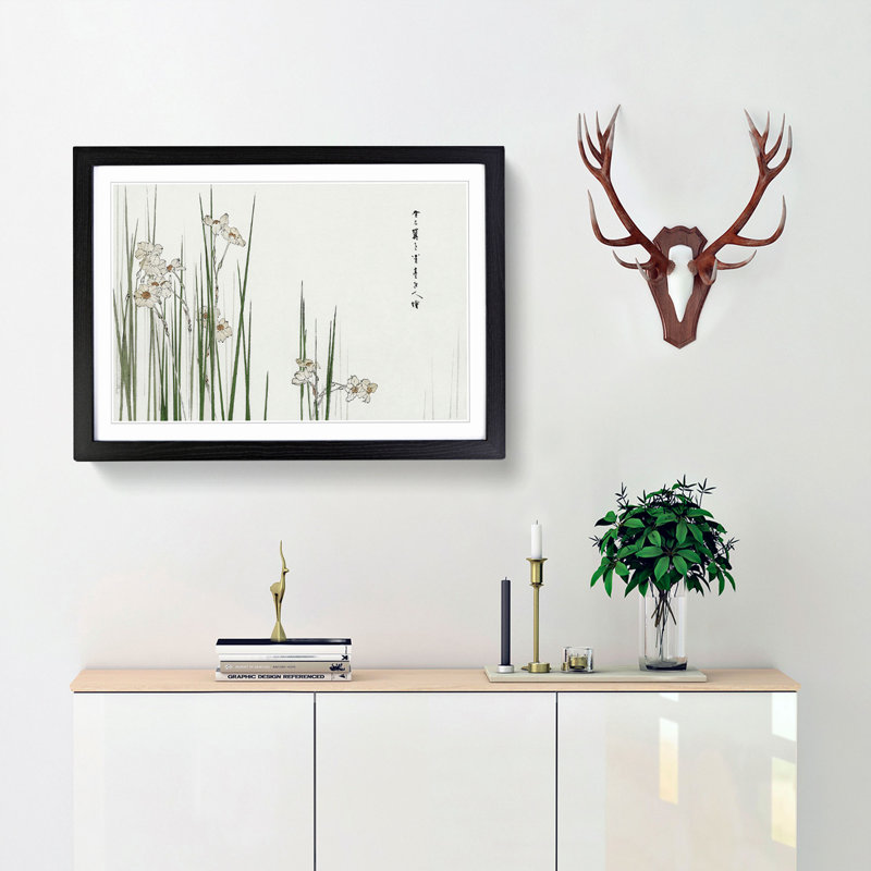 Daffodils by Watanabe Seitei - Framed Print, 62cm H x 87cm W x 2cm D, Black Framed
