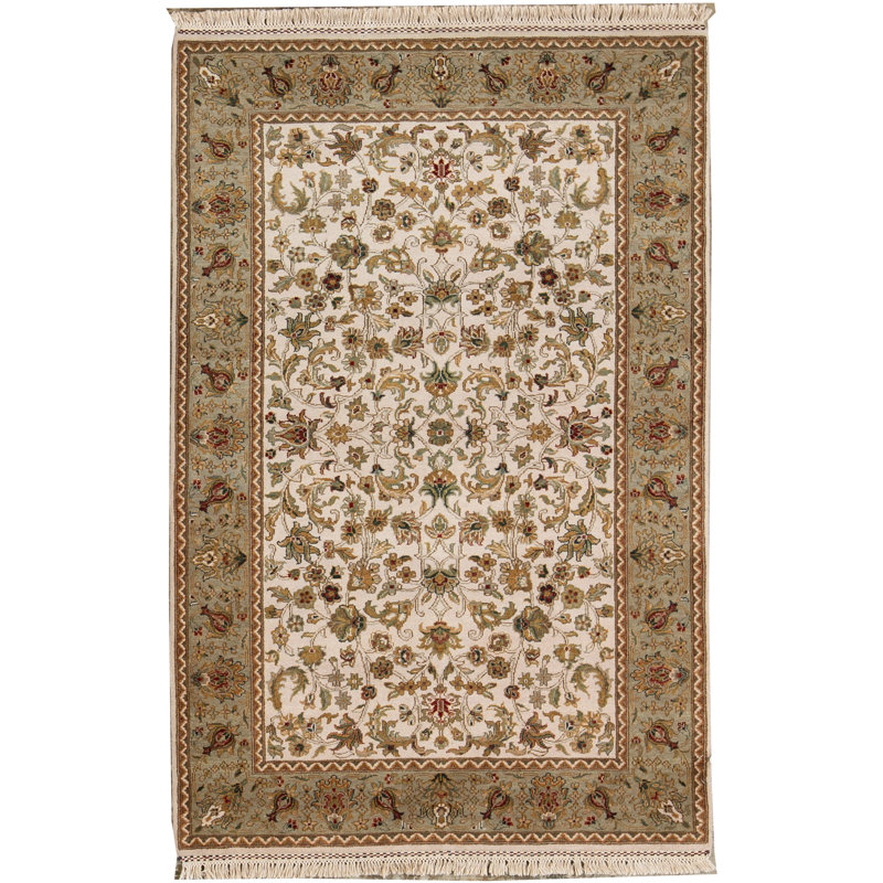 Tapis ivoire et vert noué à la main de haute qualité