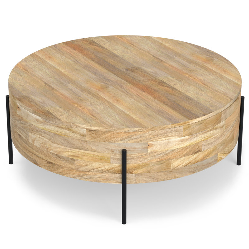 Table basse cylindrique industrielle moderne de 38 po de large Rayburn, Naturel