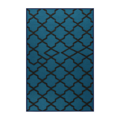 Tapis bleu en treillis lavable à la machine