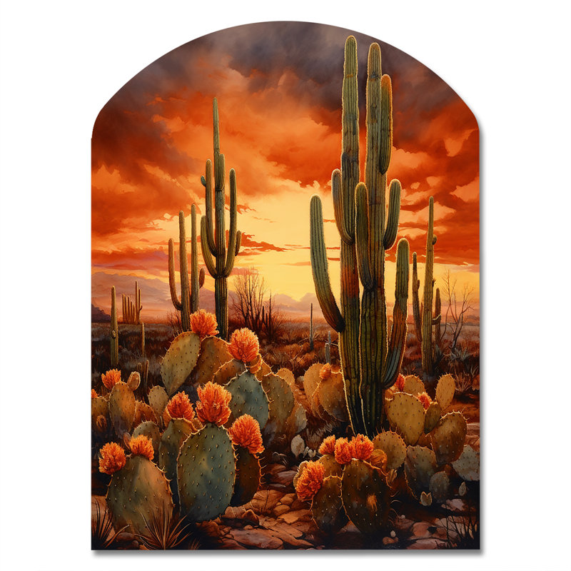 «Breccan - Cactus Arch», reproduction d'art asymétrique pêche, H 34 po x l 25 po