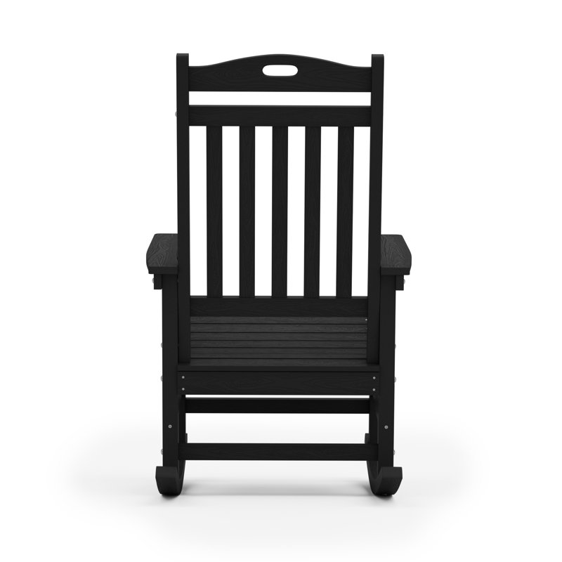 Outdoor Adirondack Rocking Chair HIPS All Weather Oversized Plastic Patio Chair Rocker, Black