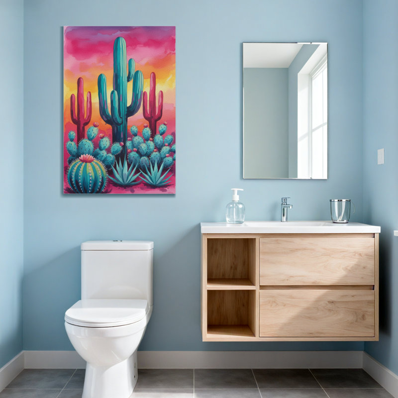 Plantes et fleurs, cactus vibrant, paysage coucher de soleil, H 24 po x l 16 po