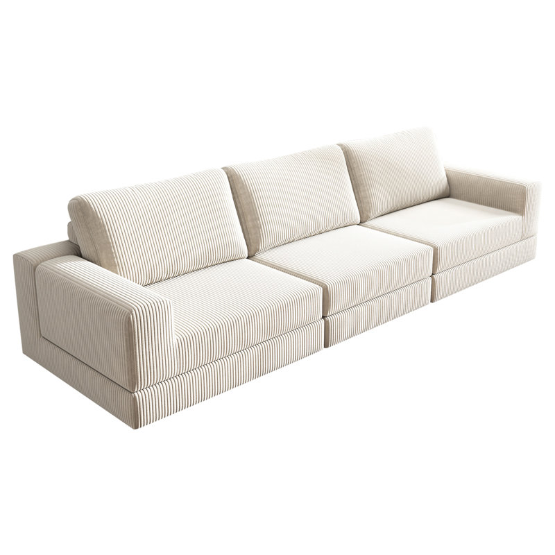 106.25'' 3 - Piece Corduroy Sofa Sectional, Upholstered Couch With Soft Pillows Backrest And Deep Seat, Modular Sofa Suitable For Living Room And Bedroom