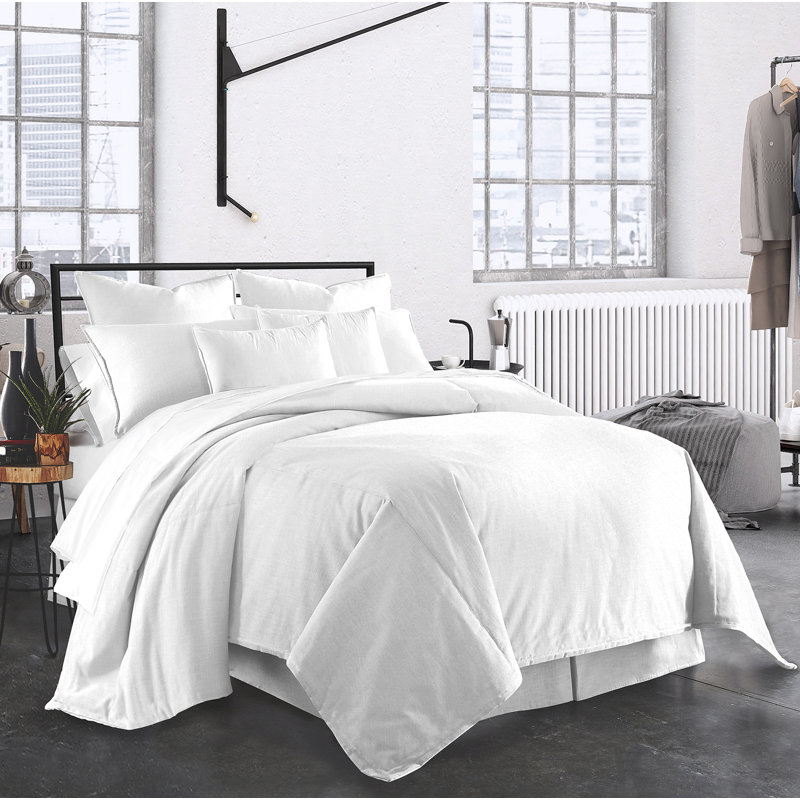 Ensemble de housse de couette en coton Carter, Housse de couette simple + 1 taie décorative + 1, Blanc