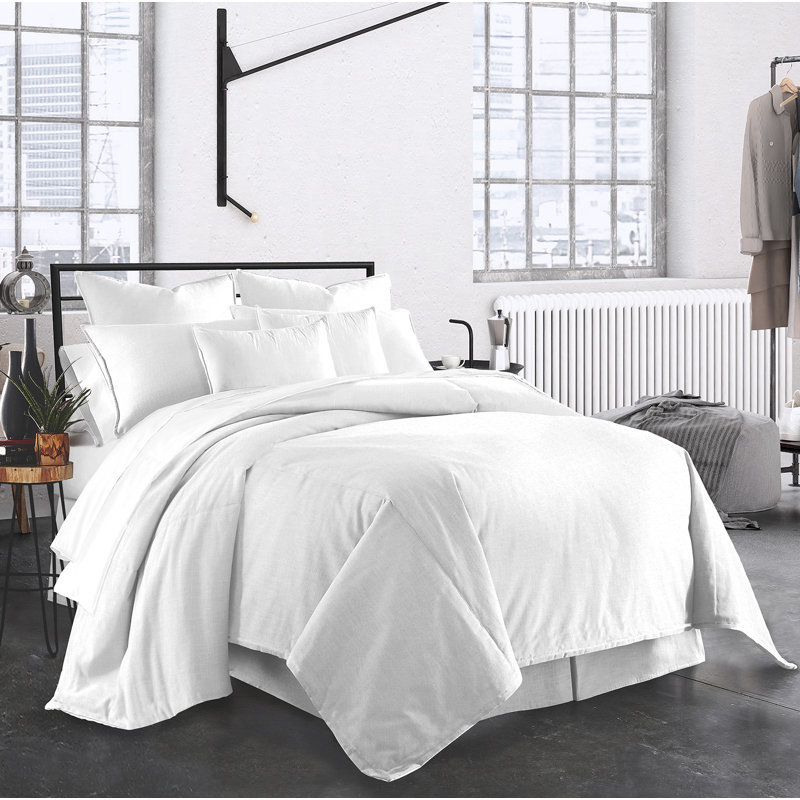 Ensemble de housse de couette en coton Carter, Blanc, Housse de couette grand, 2 taies décoratives et 2
