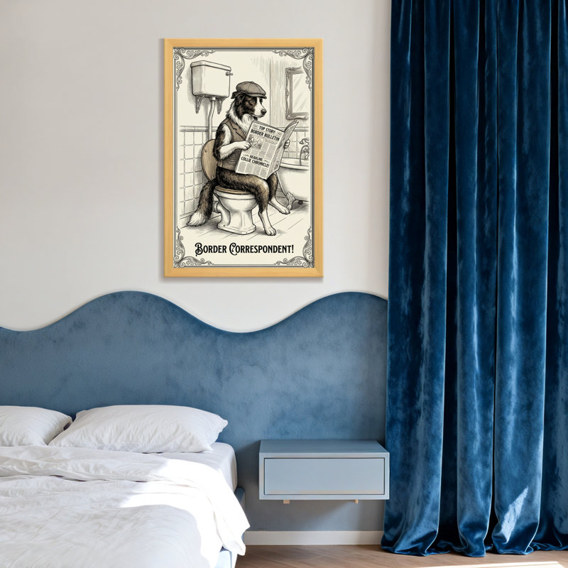 Bath & Laundry Dog lisant le journal sur la toilette, Toile tendue, Ne s’applique pas, H 18 po x l 12 po