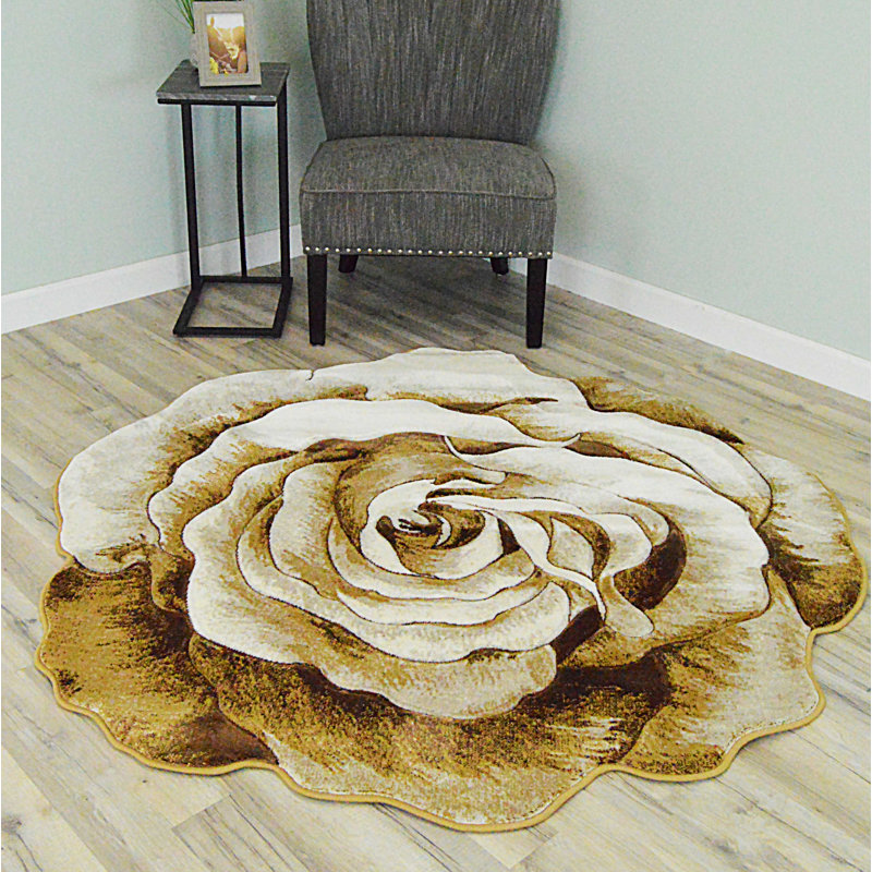 Tapis beige à motif floral Viera, Nouveauté 6 pi 6 po