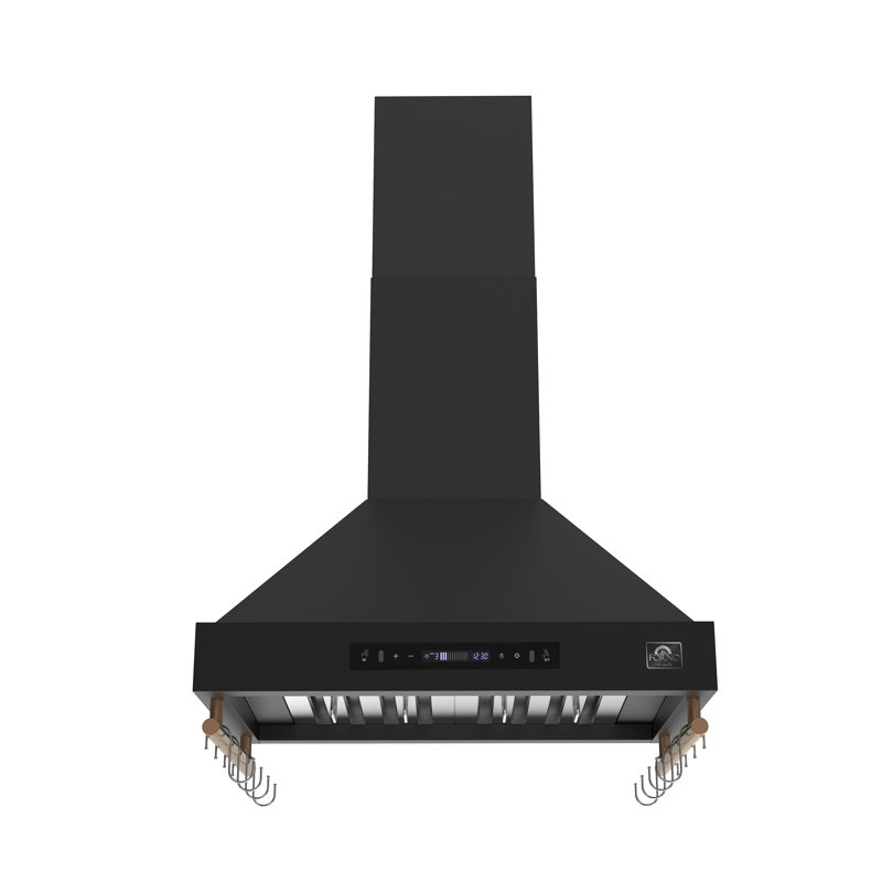 Forno Venezia 30 Inch Wall-Mounted Range Hood in Black with Touch Controls and Baffle Filters, Matt Black