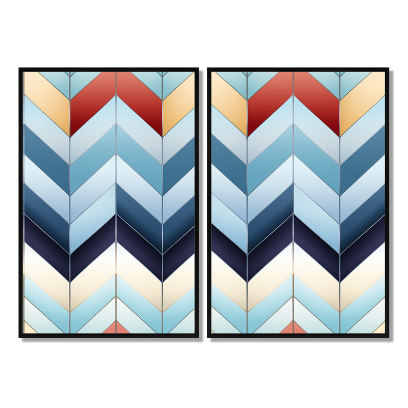 Motif de chevron géométrique harmonie - art mural bleu 2 pièces, Noir, H 36 po x l 48 po