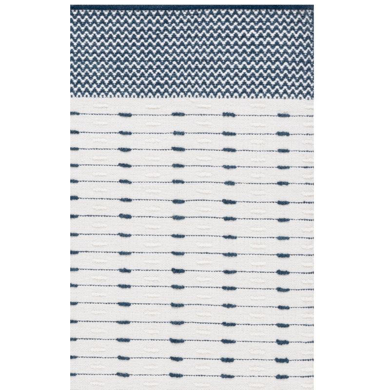 Martha Stewart 9625 Hand Woven Wool/Cotton Geometric Rug in Navy/Ivory, Runner 2'3" x 9'