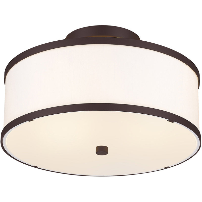 Plafonnier semi-encastré en tissu Enda, H 8 po x l 13 po x P 13 po, Blanc cassé, Bronze